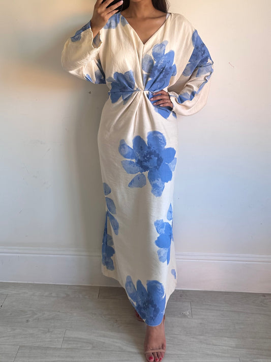 Blue Floral Batwing Dress