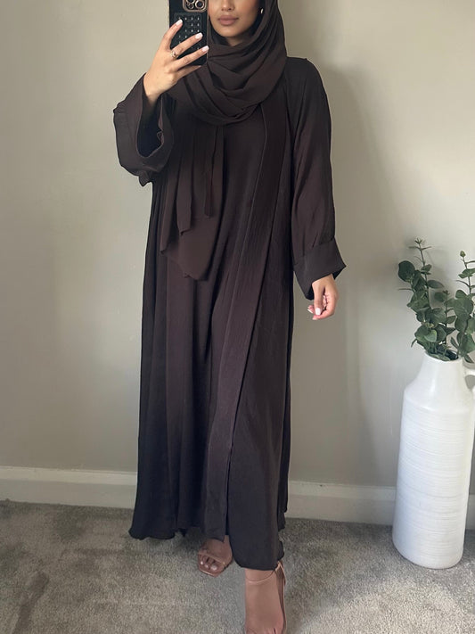 Brown Satin Abaya Hijab 3pc Set