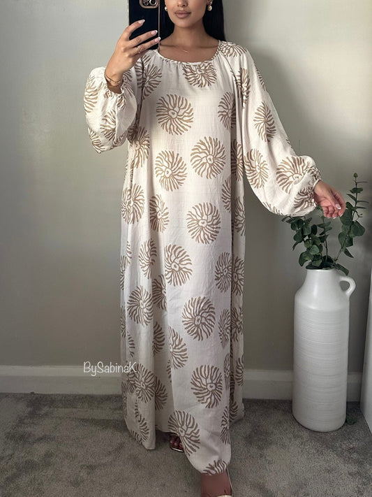 Beige Flower Cotton Dress