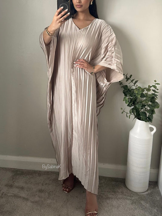 Ivory Wide Pleated Satin Kaftan 364