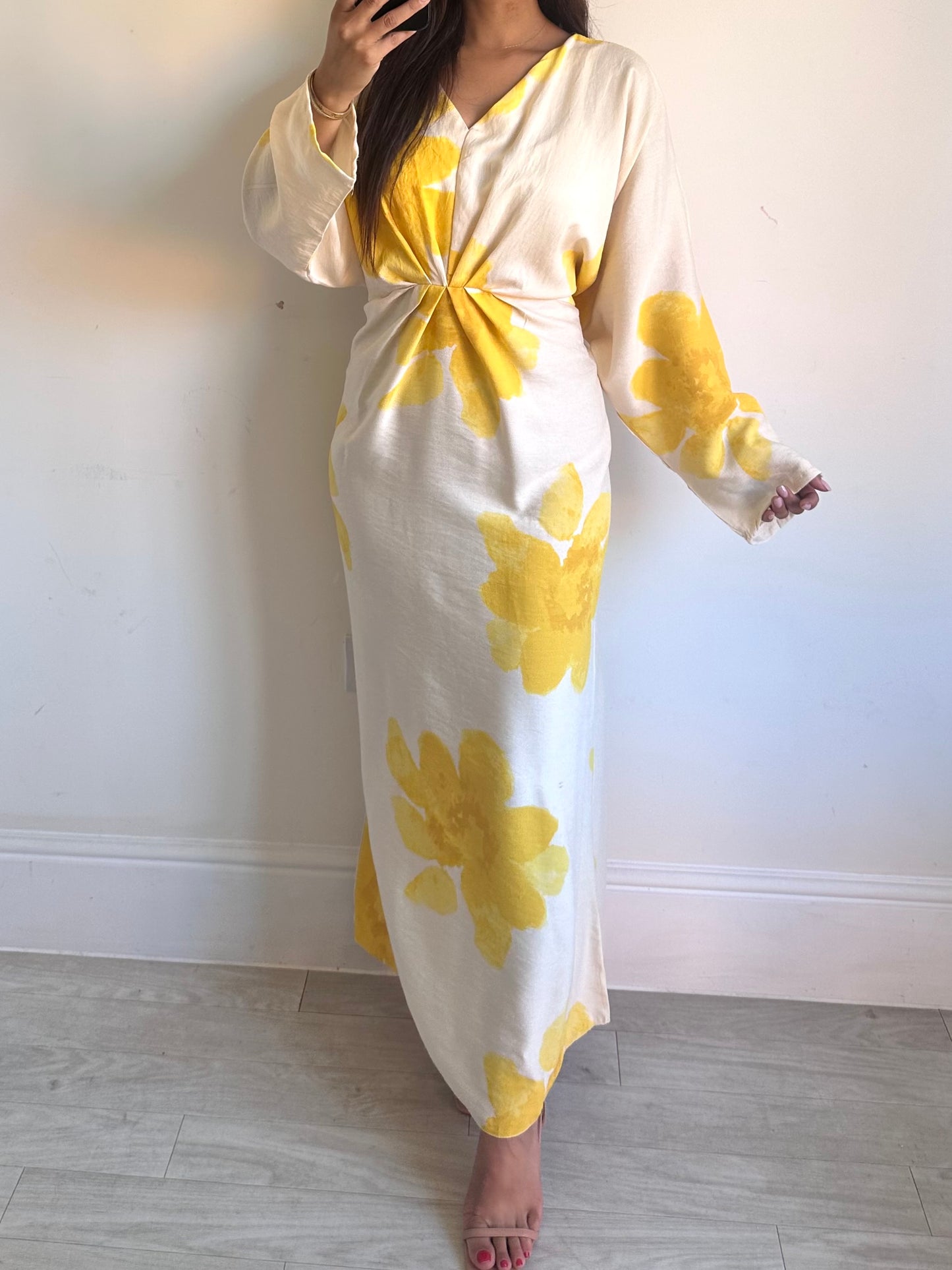 Yellow Floral Batwing Dress