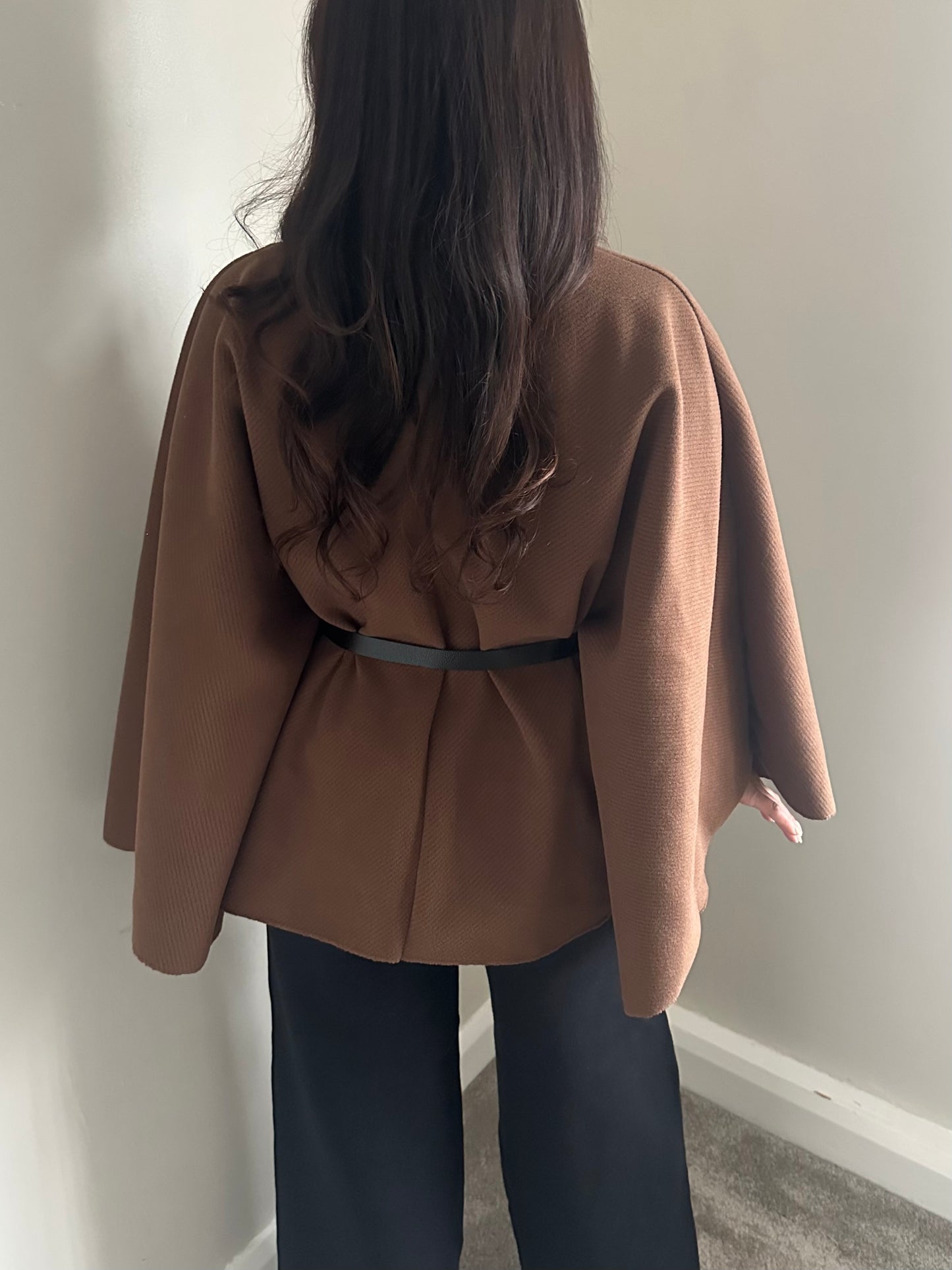 Brown Cape Belted Jacket