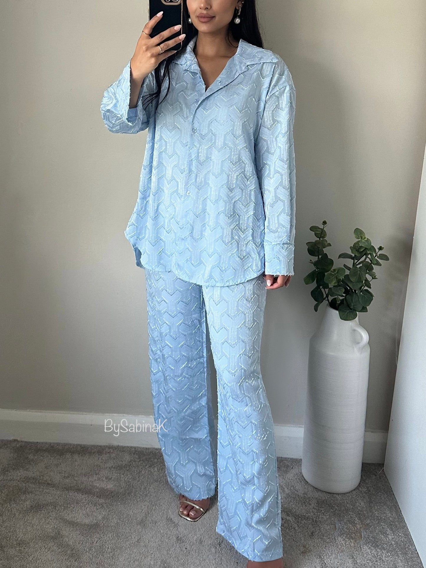 Blue Self Print Pattern Co-ord Set