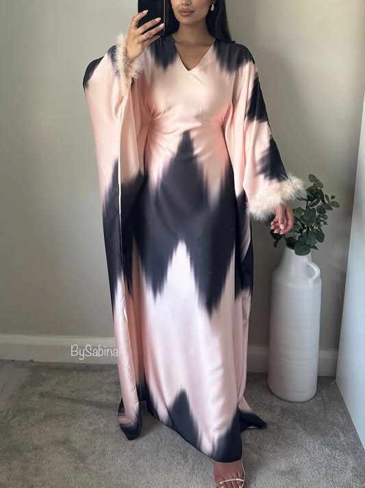 Peach Black Chevron Ombré Feather Butterfly Kaftan