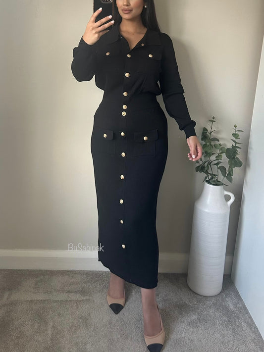 Black Gold Button Skirt Cardigan Co-ord