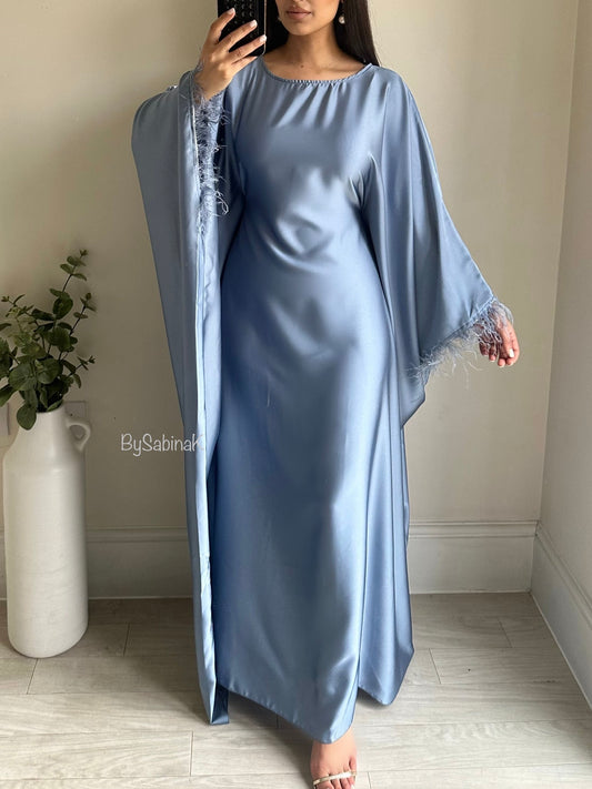 Blue Feather Satin Butterfly Kaftan 802