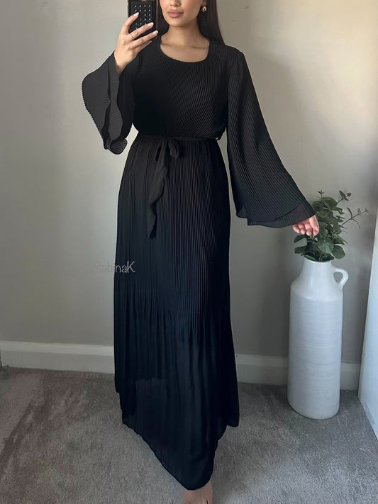 Black Chiffon Pleated Dress