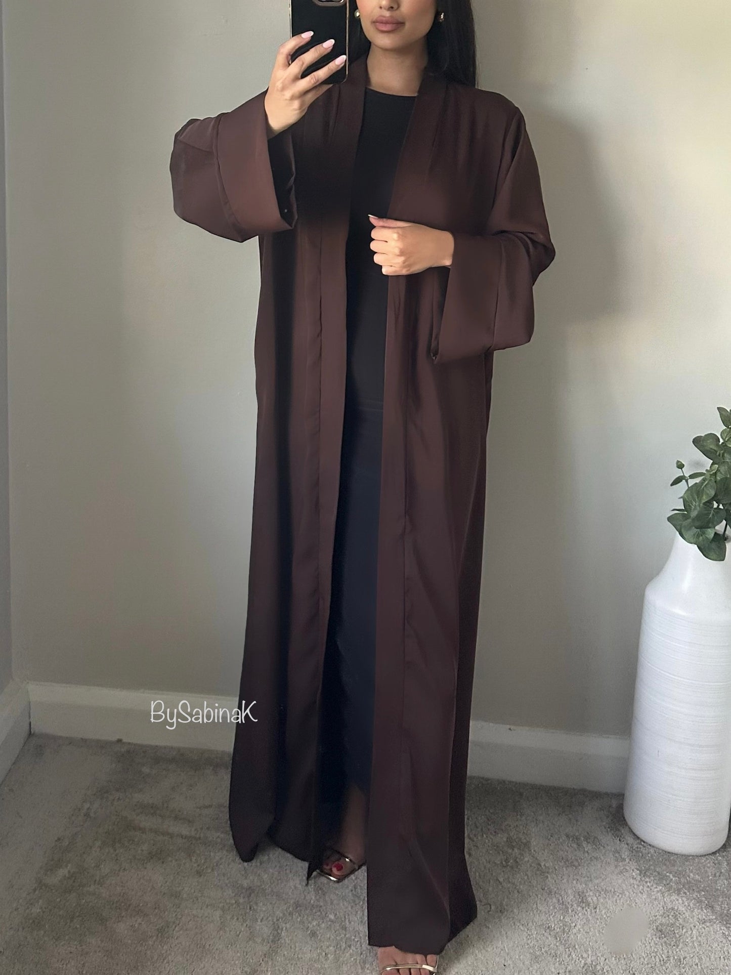 Brown Open Kimono Abaya