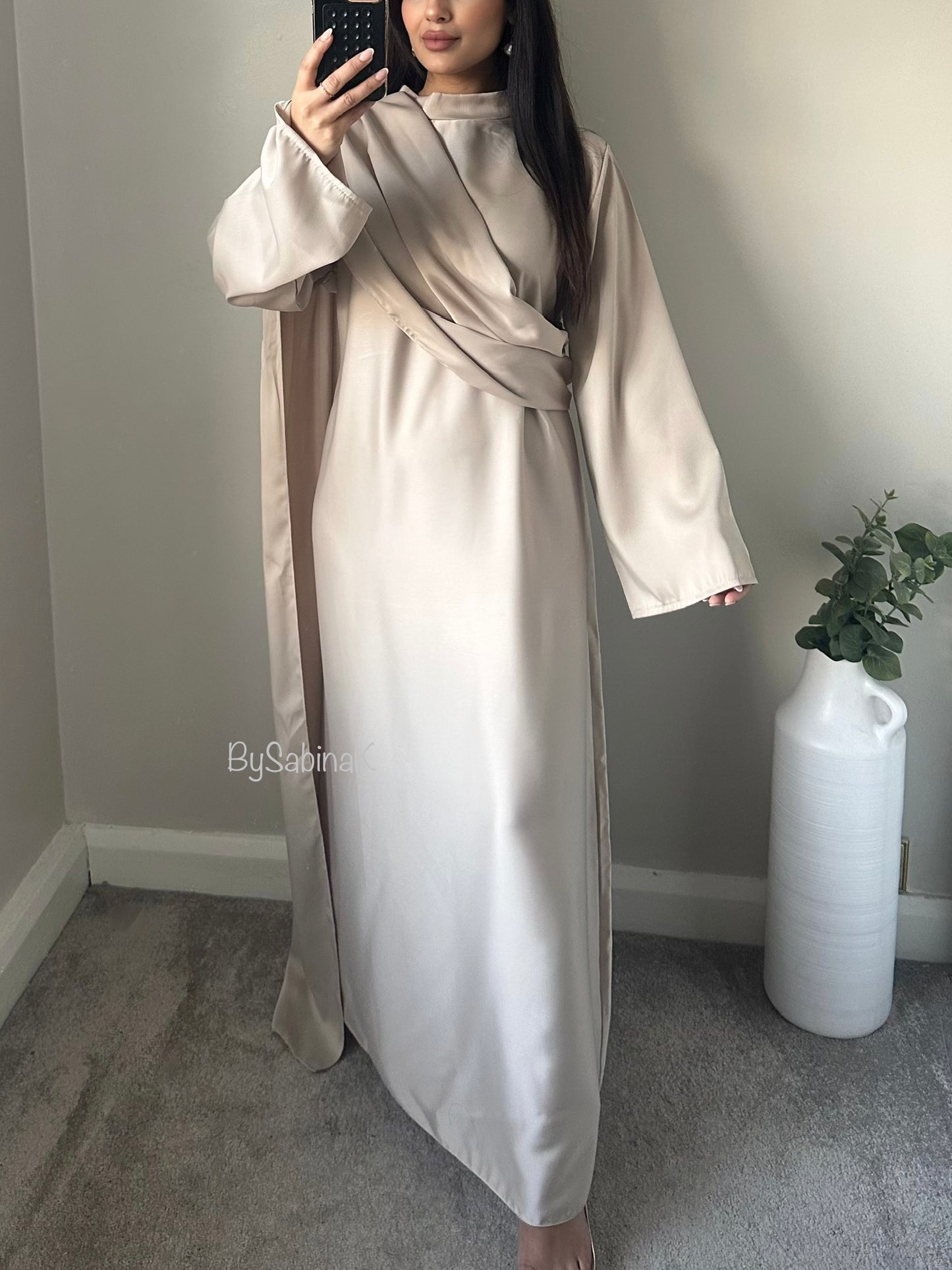 Ivory Satin One Shoulder Scarf Maxi Dress