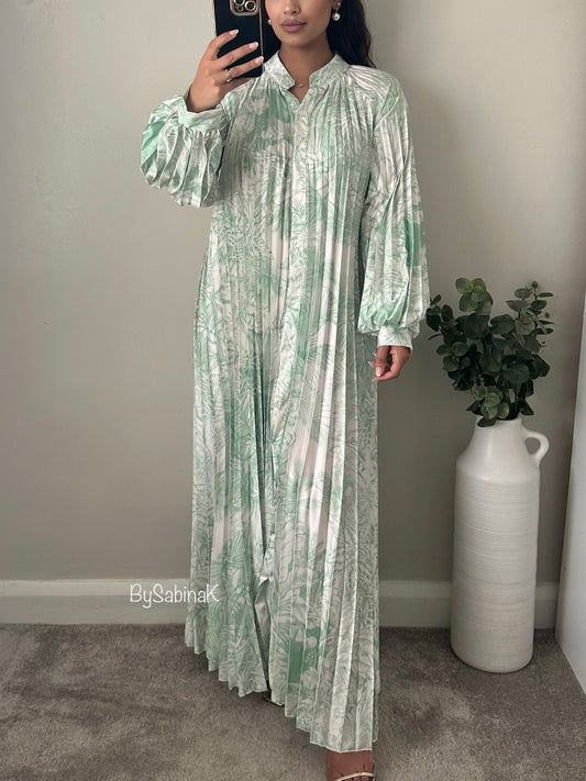 Mint Green Printed Buttoned Maxi Dress