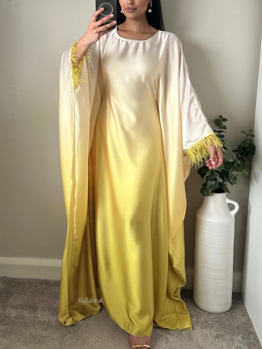 Yellow Ombré Satin Butterfly Kaftan