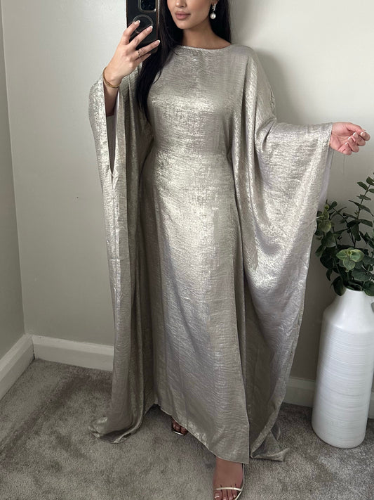 Light Gold/Grey Shimmer Kaftan Dress 081