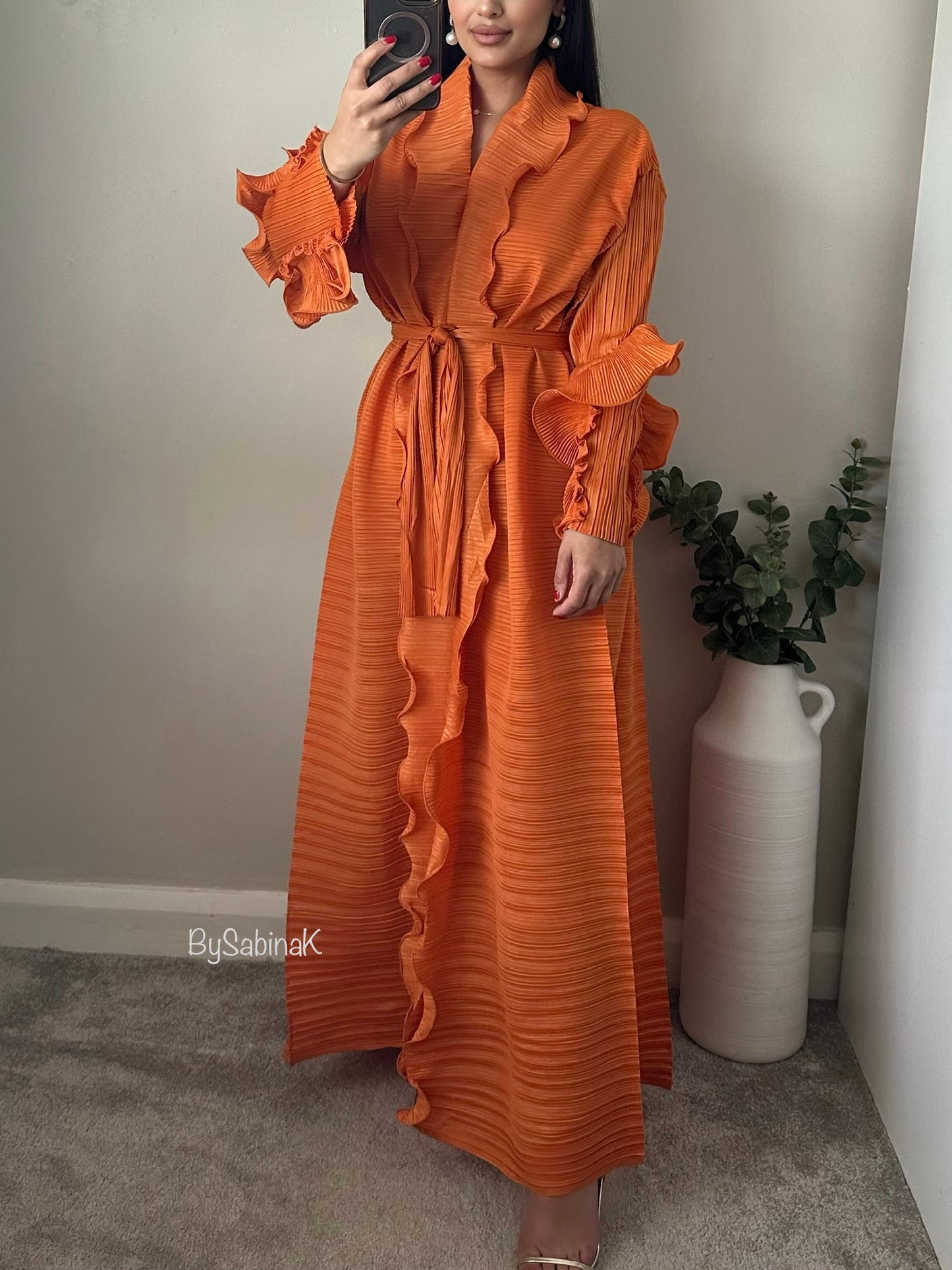 Orange Ruffle Abaya Dress 837