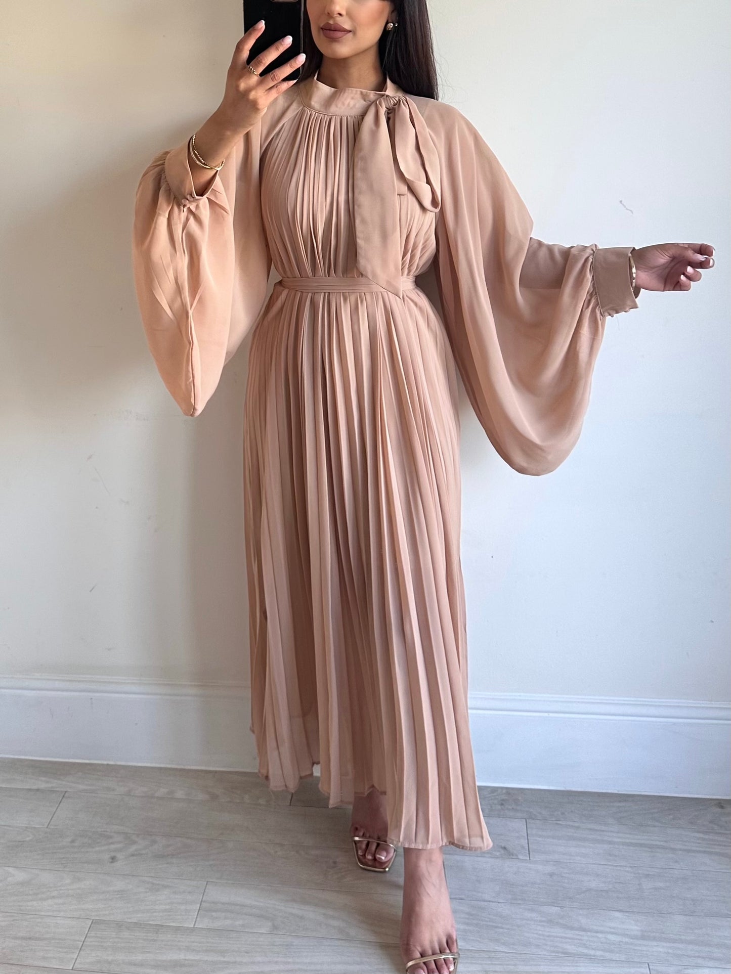 Nude Chiffon Pleated Dress