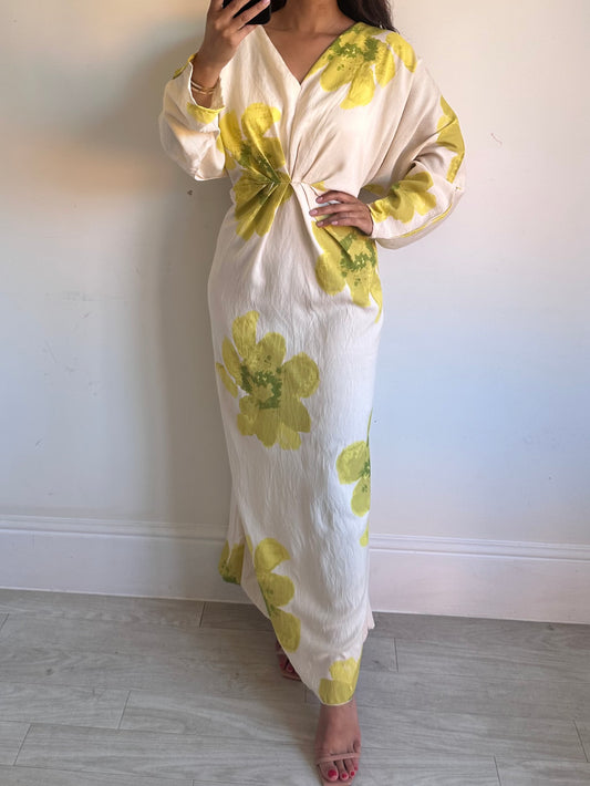 Lime Green Floral Batwing Dress