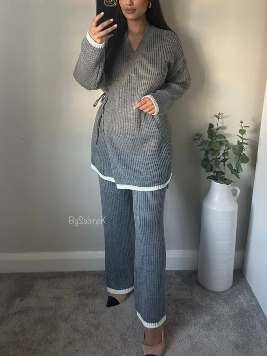 Grey Trim Wrap Knit Co-ord