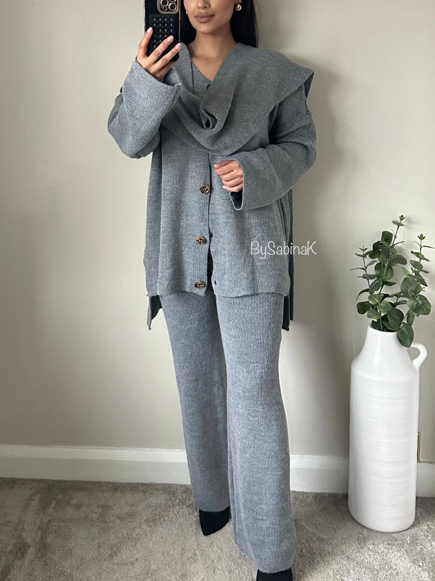 Grey Scarf Knit Cardigan Co-ord