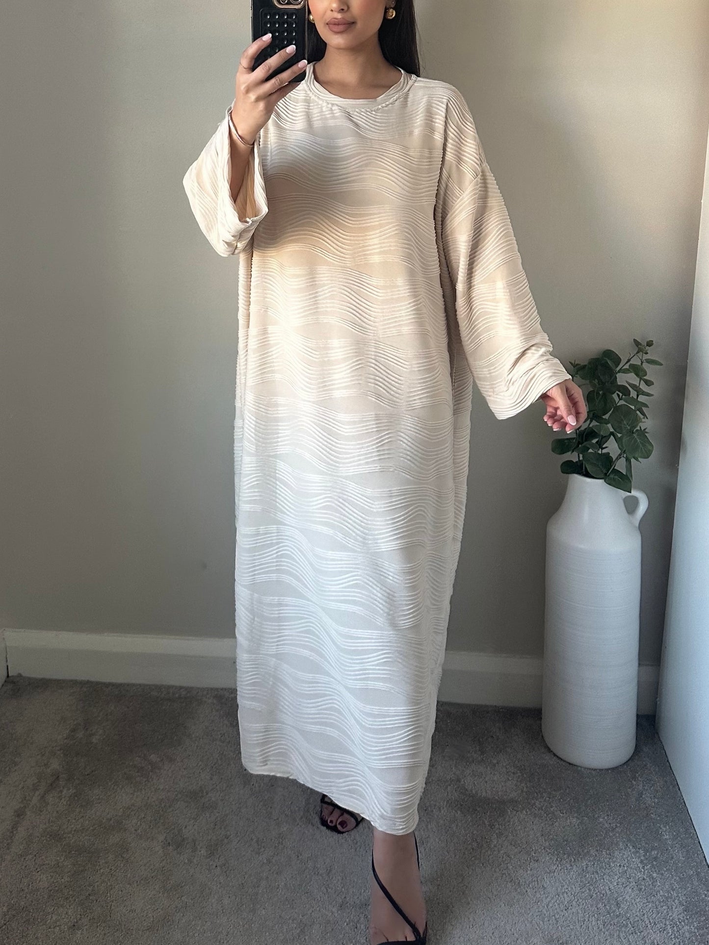 Ivory Oversized Patterned T-shirt Dress