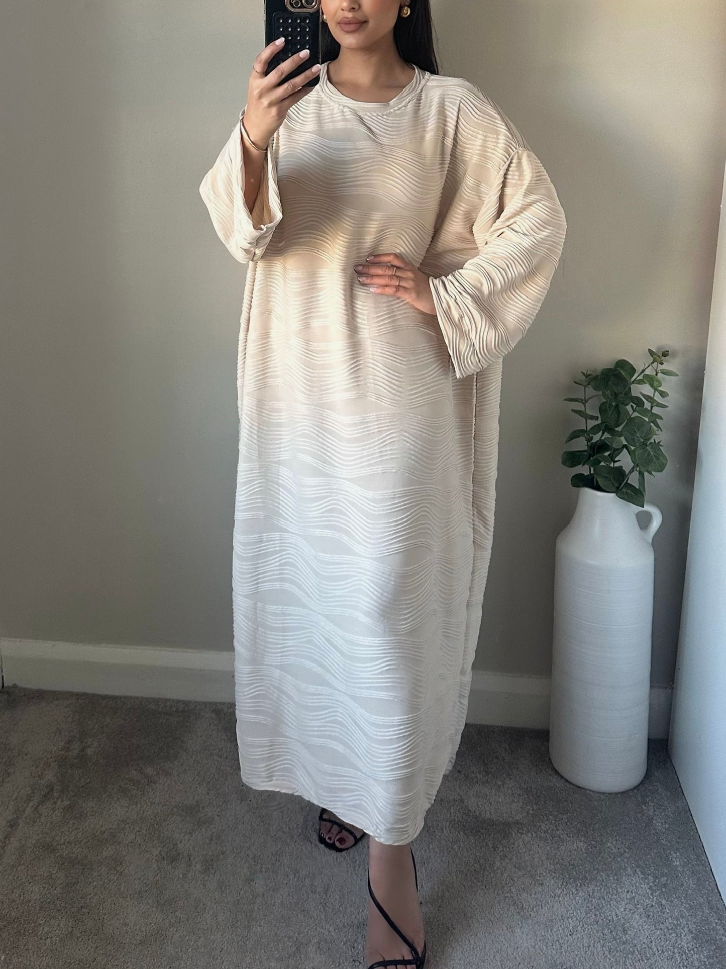 Ivory Oversized Patterned T-shirt Dress