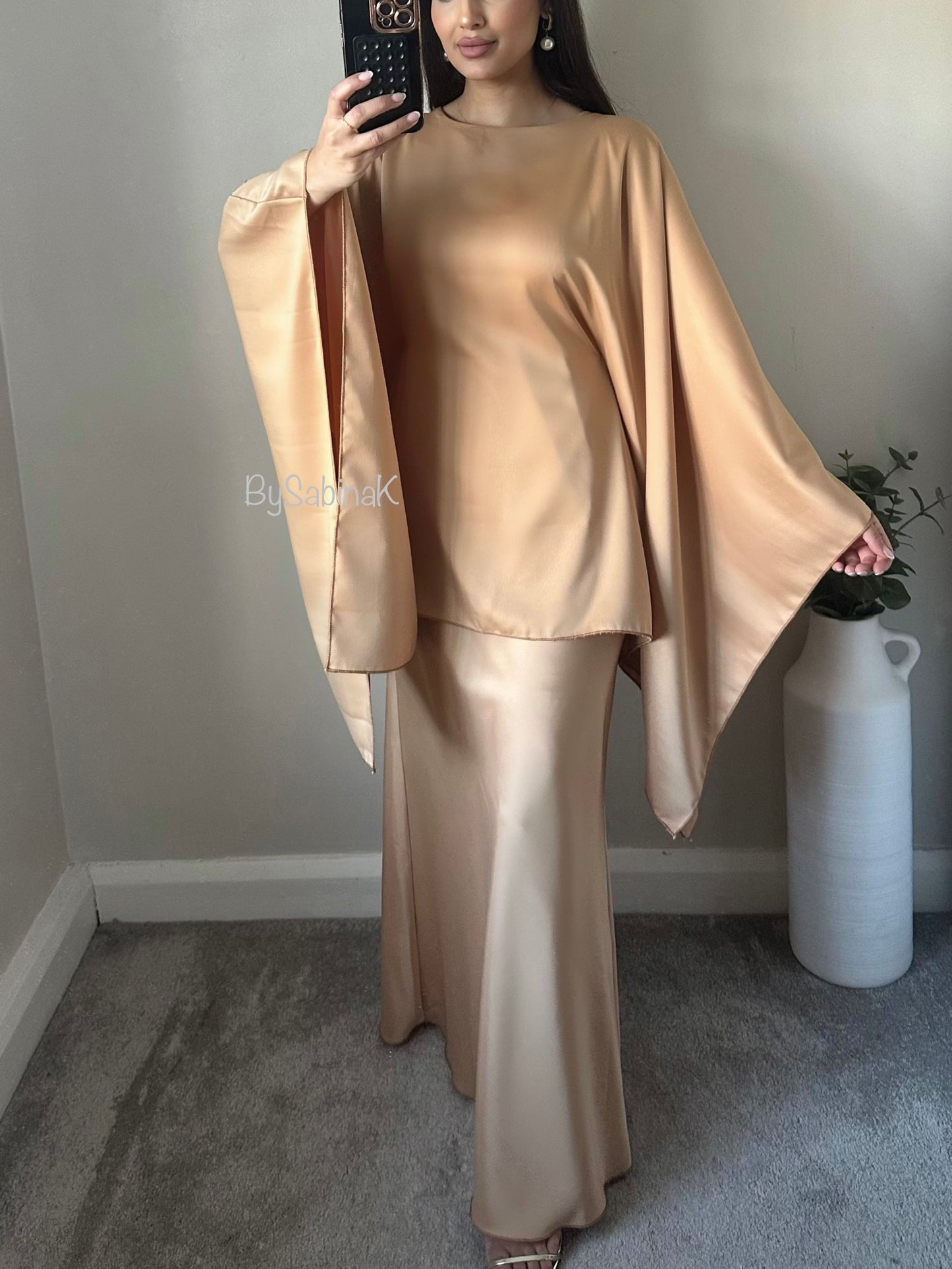 Gold Satin Skirt Cape Co-ord