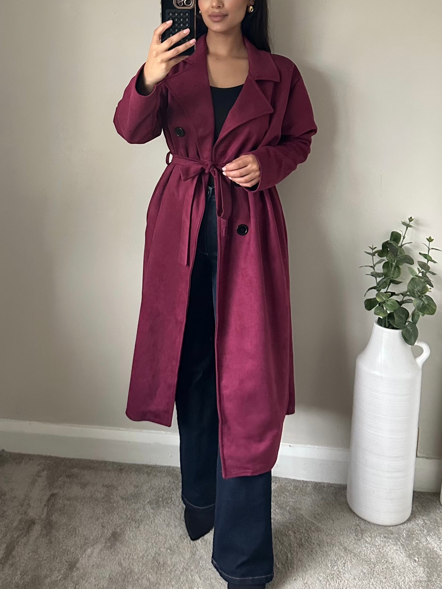 Burgundy Suede Trench Jacket