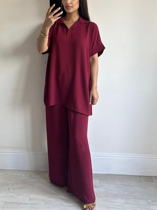 Wine Red Collar Co-ord Set