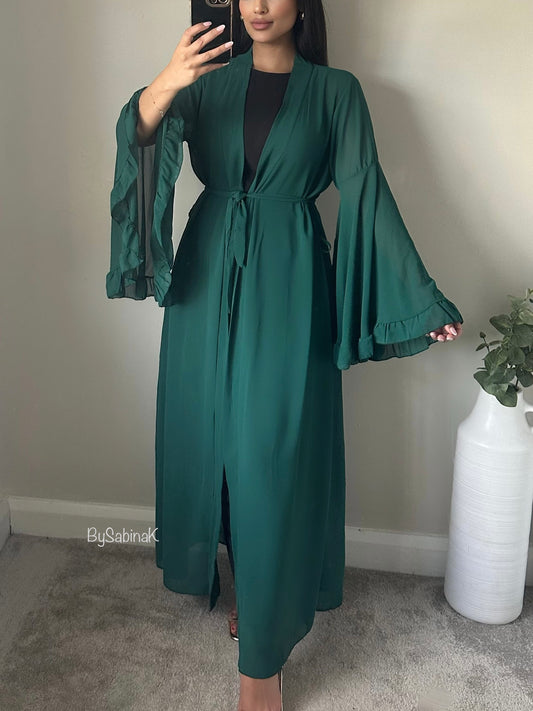 Green Chiffon Flare Sleeve Kimono