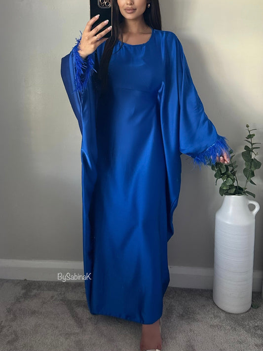 Blue Feather Satin Butterfly Kaftan