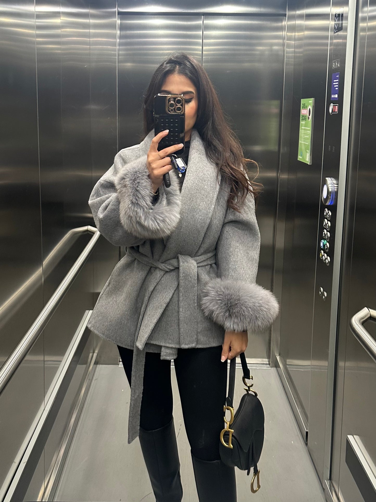 Grey 100% Wool Fur Short Coat