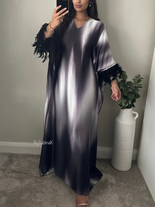 Black & White Chevron Ombré Feather Butterfly Kaftan