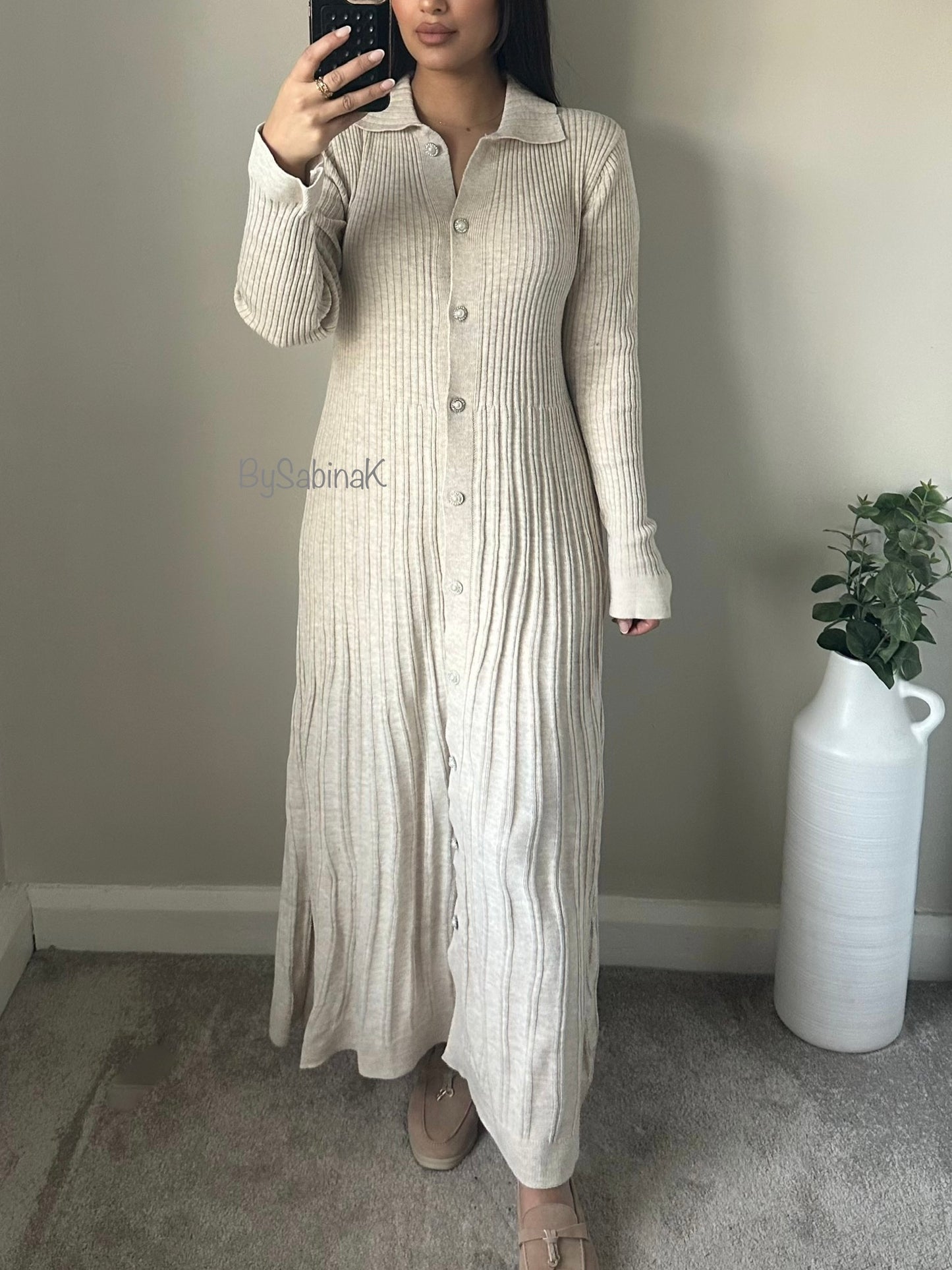 Ivory Pearl Maxi Knit Button Dress