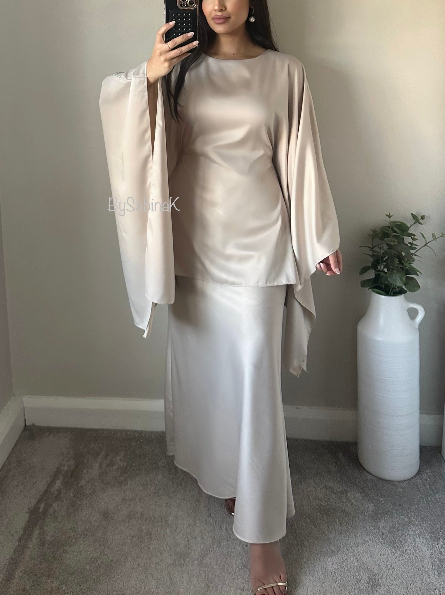 Ivory Satin Skirt Cape Co-ord