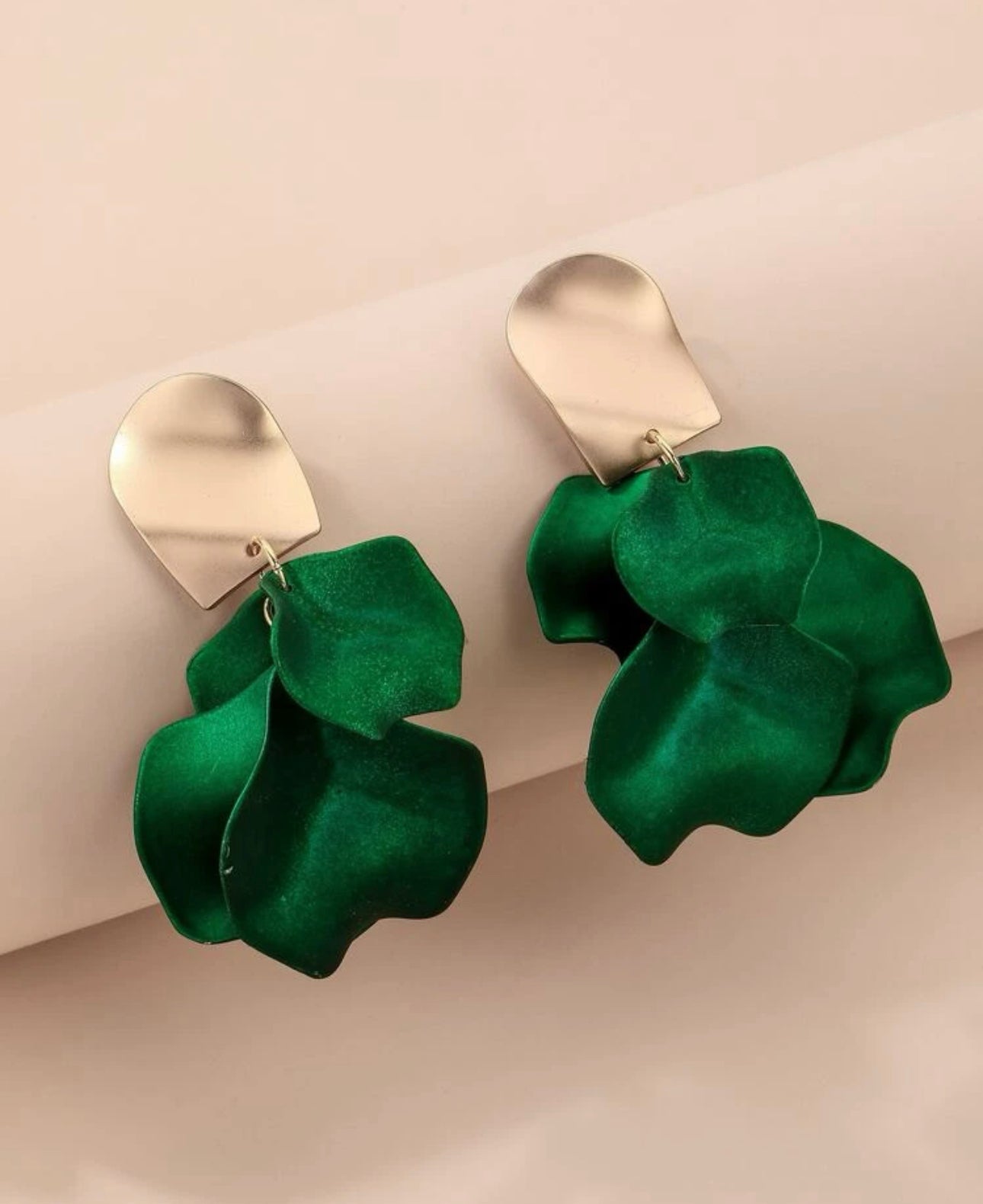 Green Petal Drop Earrings