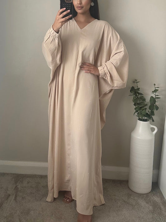 Beige Batwing Sparkle Kaftan Abaya