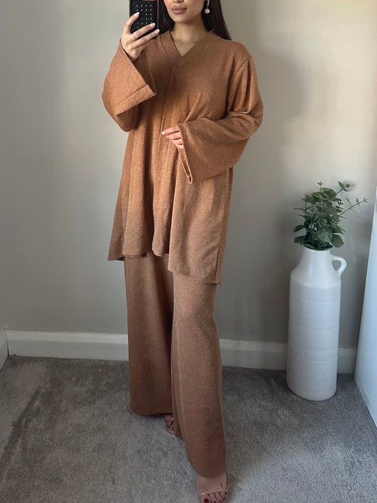 Camel Brown Knitted Longline Co-ord