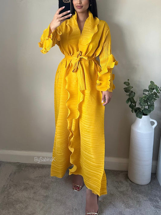 Yellow Ruffle Abaya Dress 837