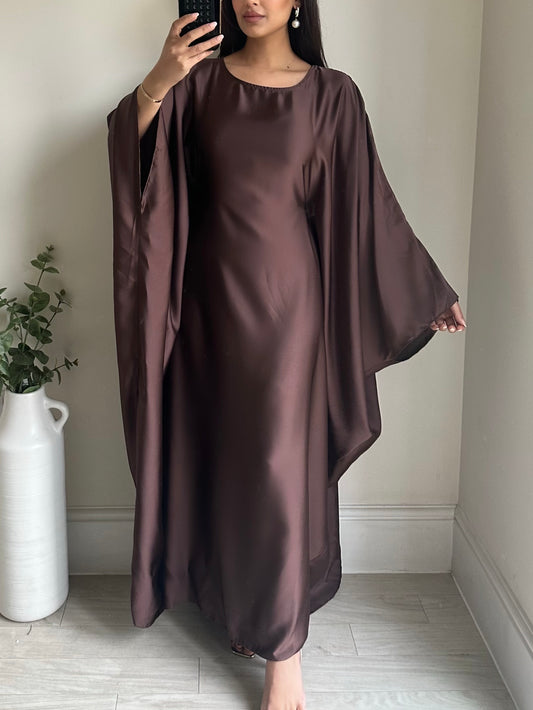 Brown Butterfly Satin Kaftan Abaya