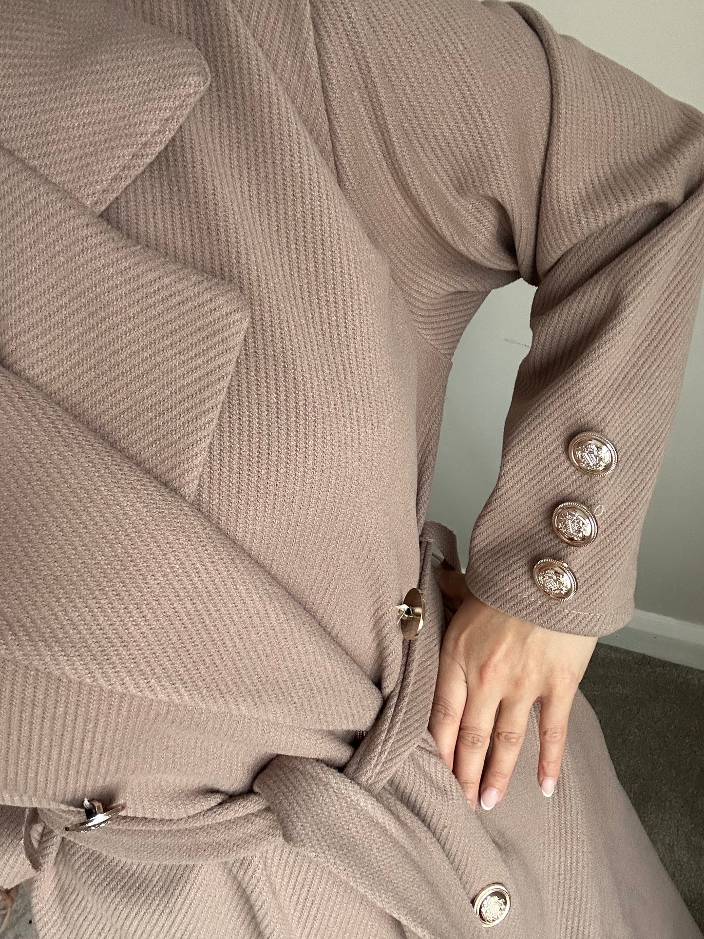 Mocha Gold Button Belt Jacket