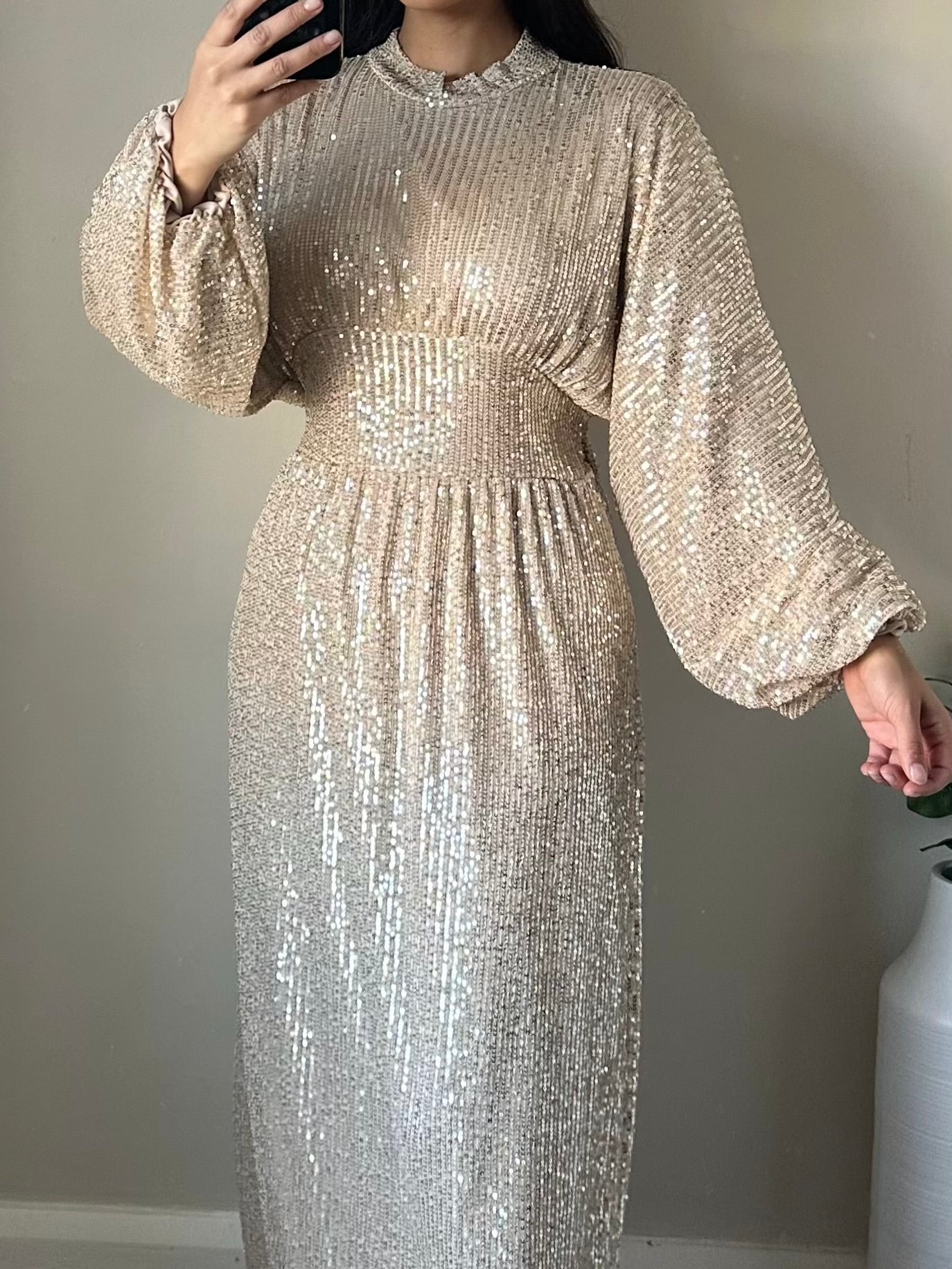 Gold Sequin Waist Tie Dress