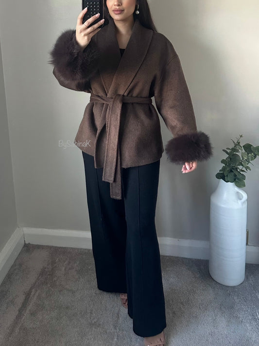 Brown 100% Wool Fur Short Coat