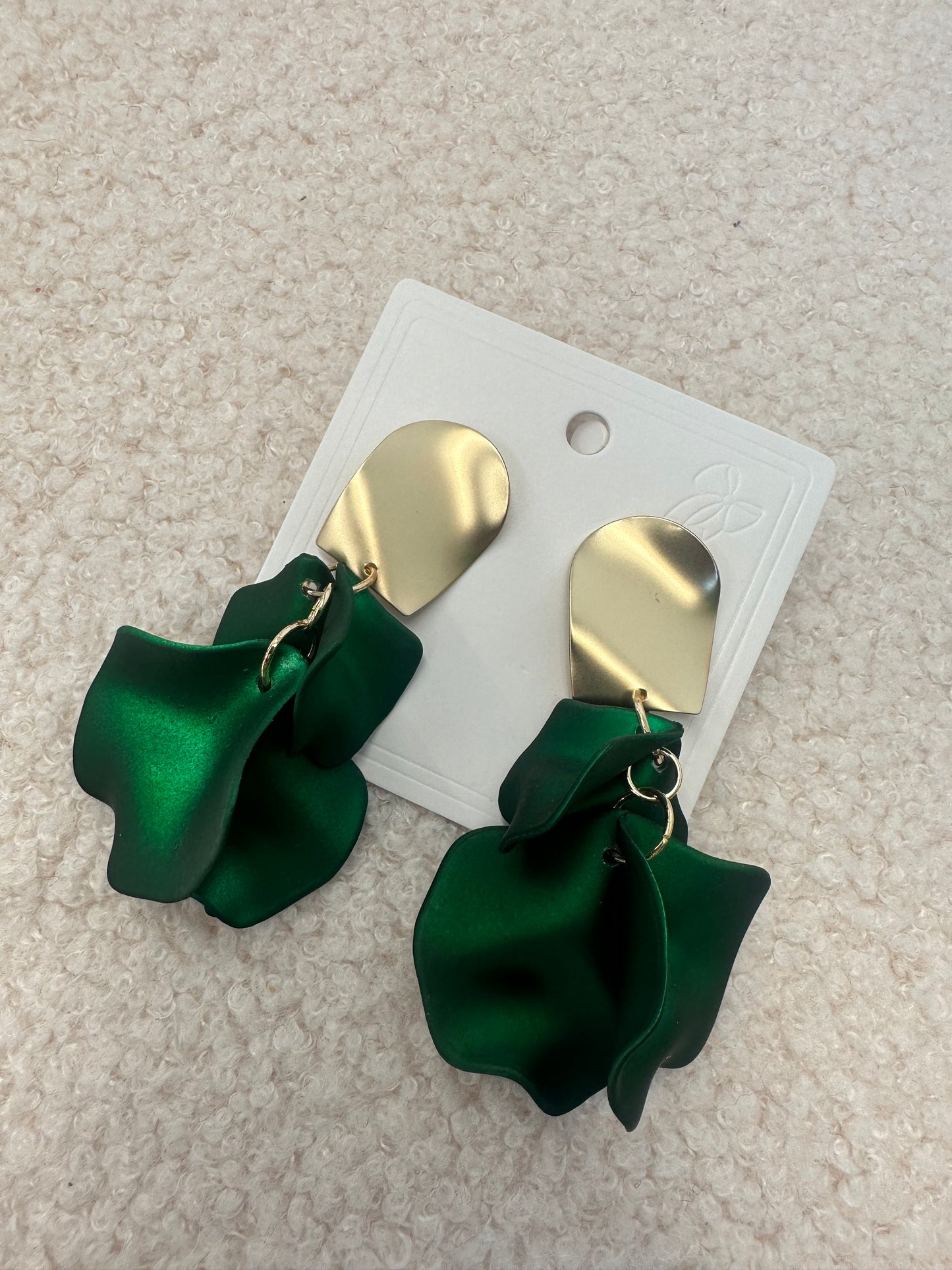 Green Petal Drop Earrings