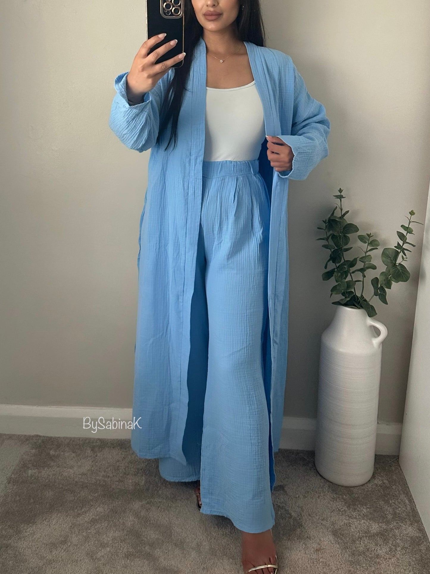 Baby Blue Cotton Kimono Trousers Set Co-ord