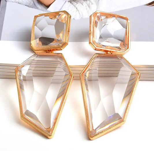 Clear Resin Gold Drop Earrings