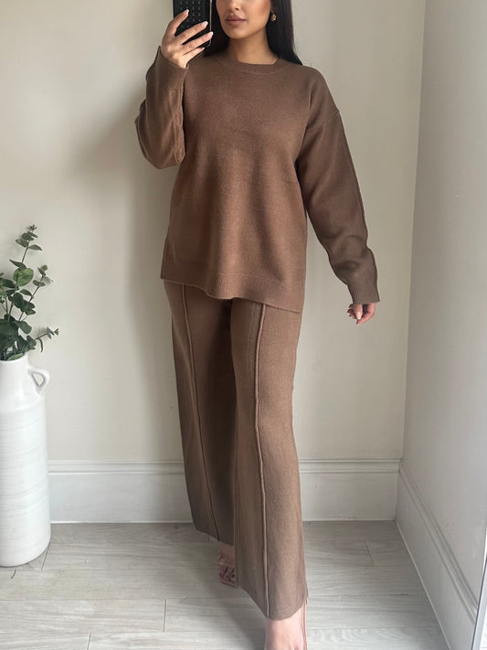 Brown Round Neck Knit Co-ord