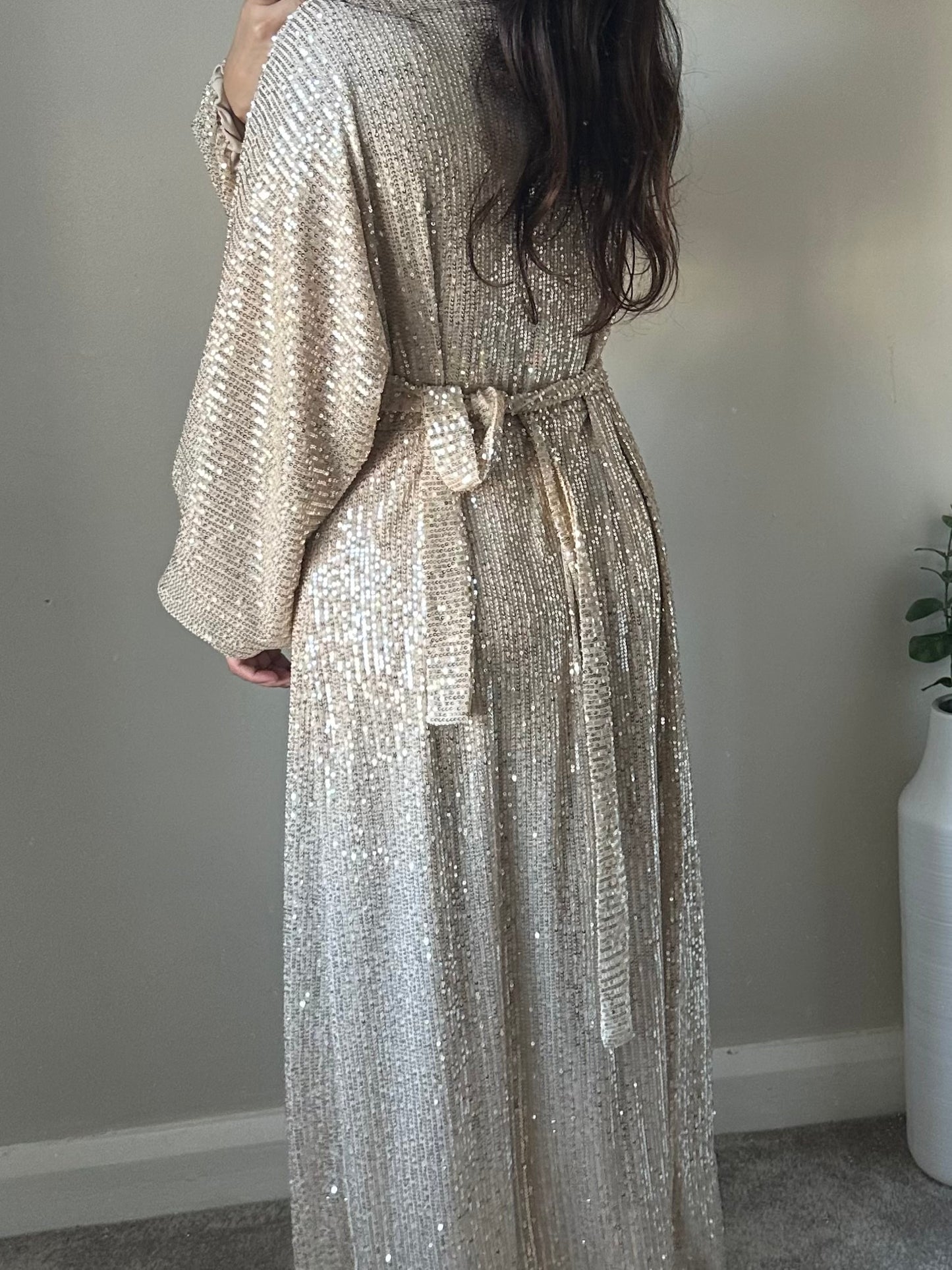 Gold Sequin Waist Tie Dress