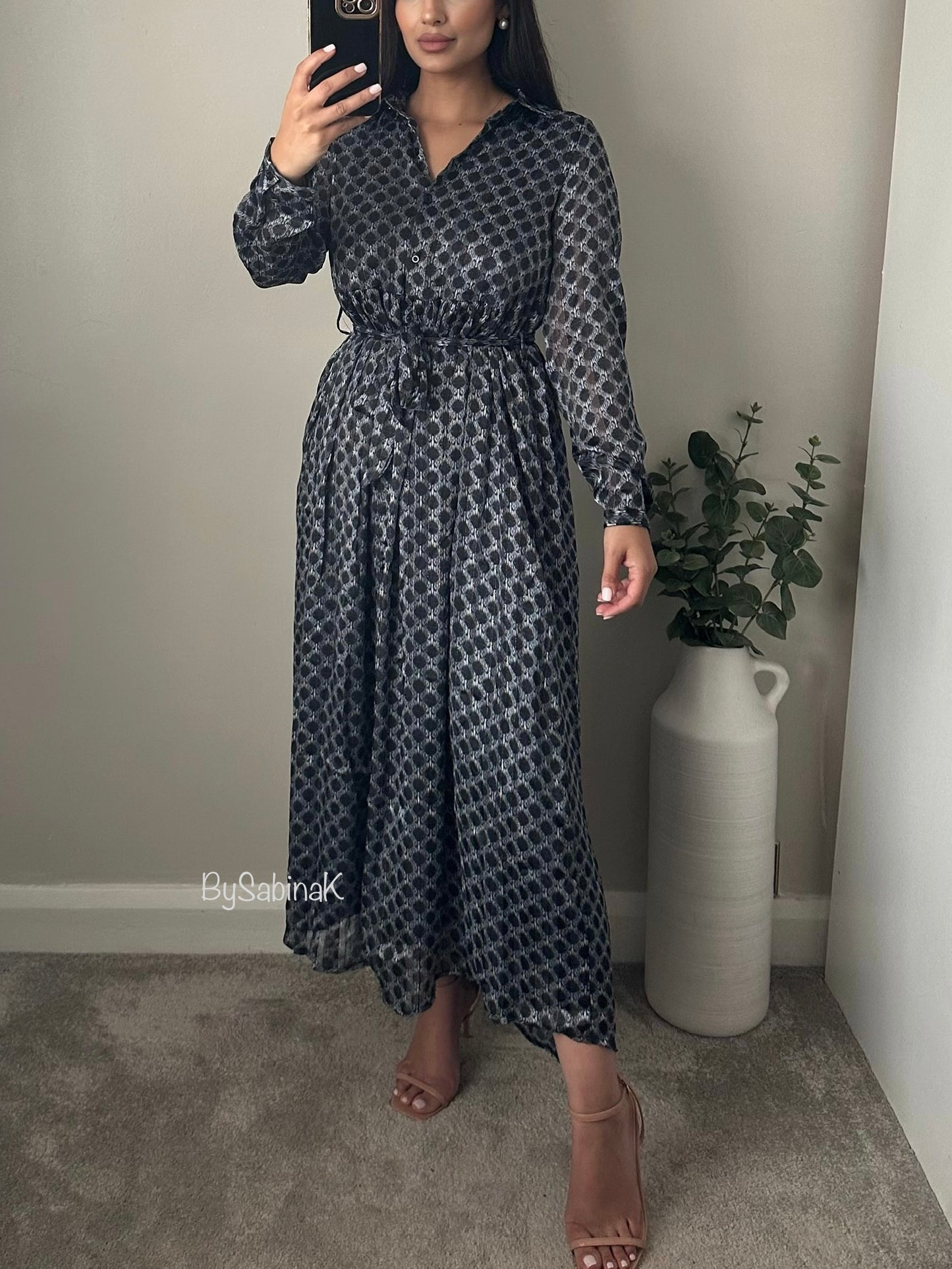 Grey Chiffon Button Shirt Dress