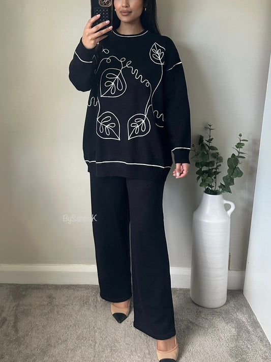 Black White Pattern Knit Co-ord