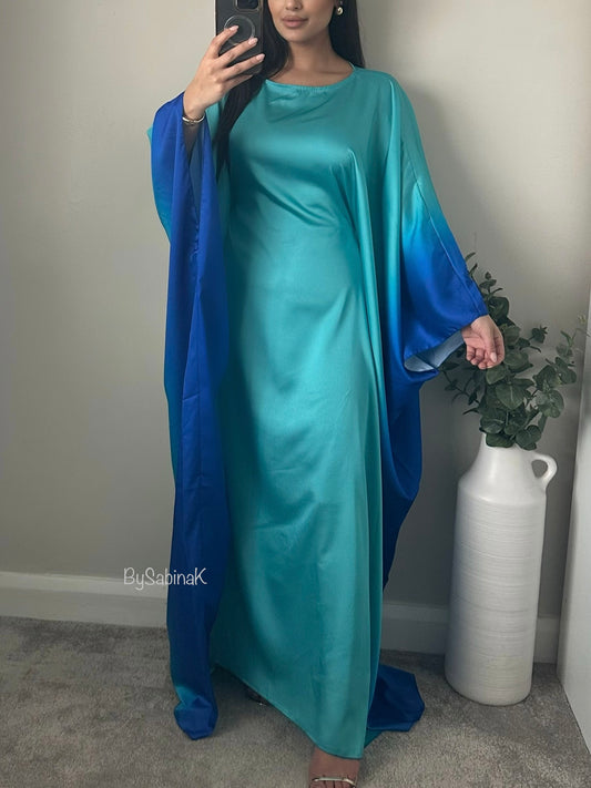 Blue Butterfly Tones Satin Ombré Kaftan 603