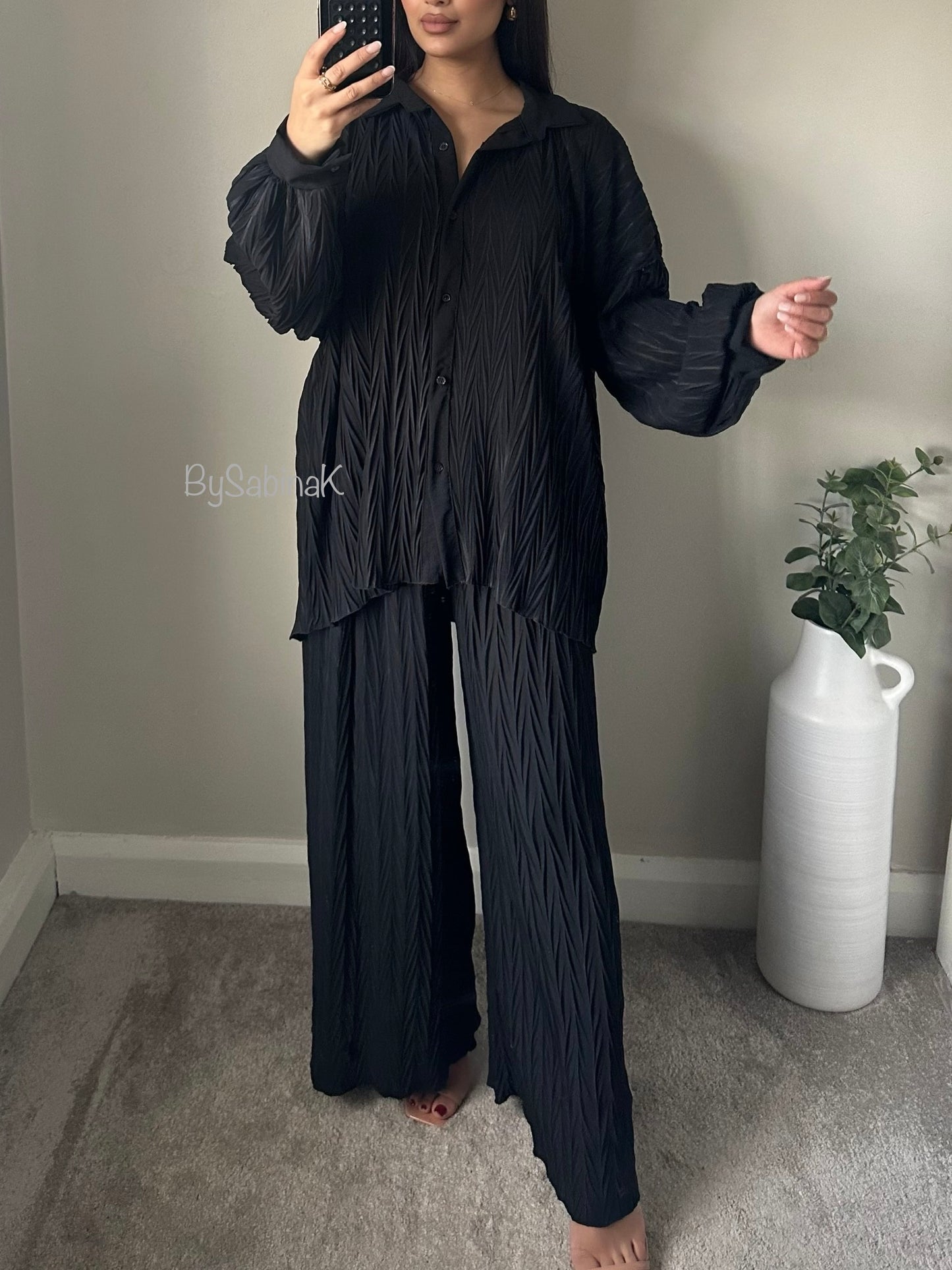 Black Pleated Oversized Co-ord