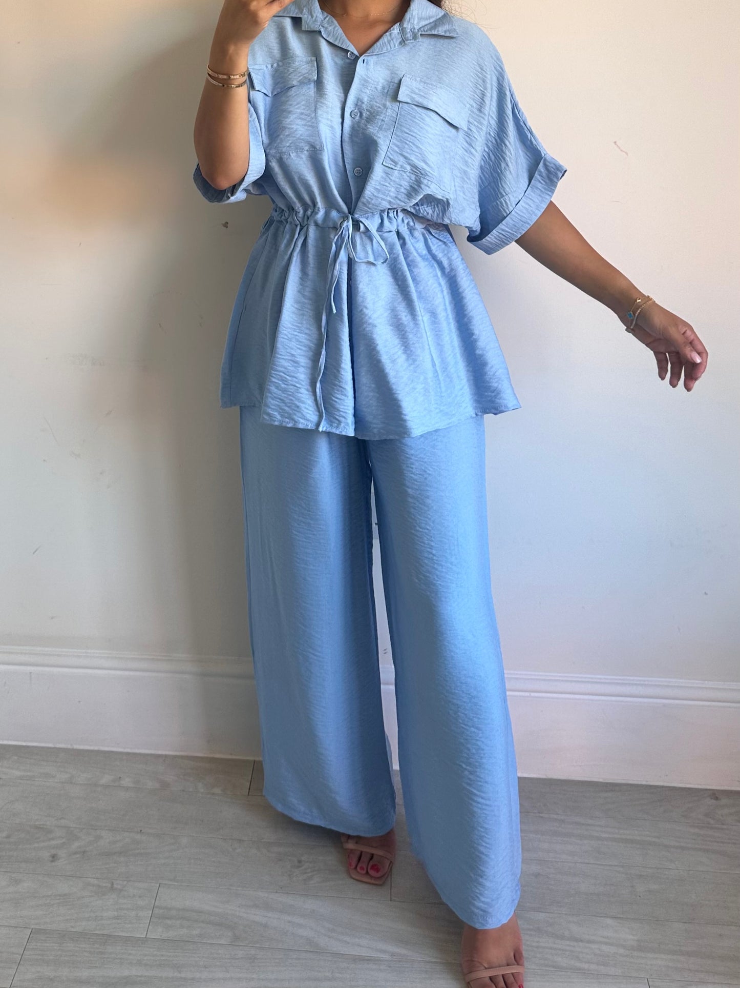 Blue Belted Shirt Co-ord